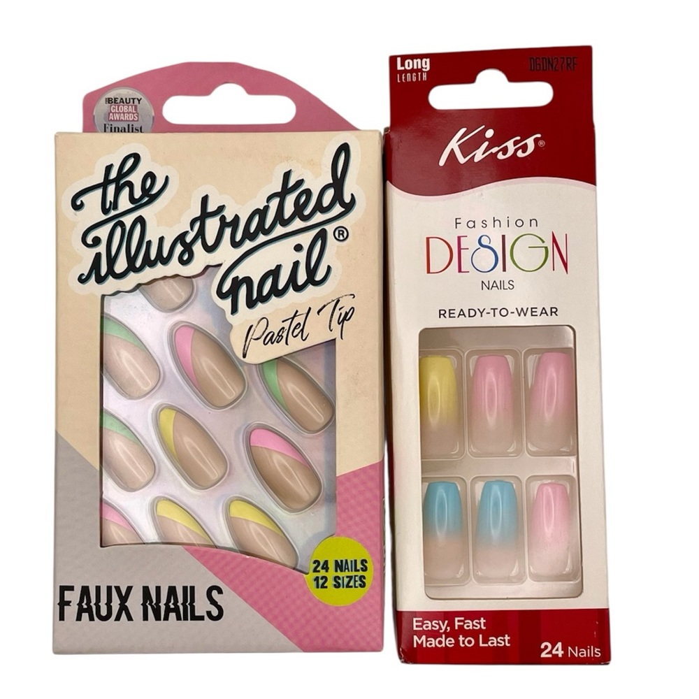 The Illustrated Nail/Kiss Easter Pastel Multi-Color Glue-On Nails –Lot of 2 Sets